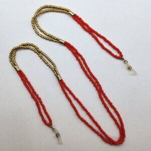 Sunglass/Eyeglass Lanyard in Gold and Red Coloured Seed beads